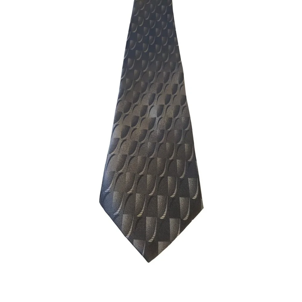 David Taylor Designer Polyester Tie Gray Geometric Necktie Made in USA Business